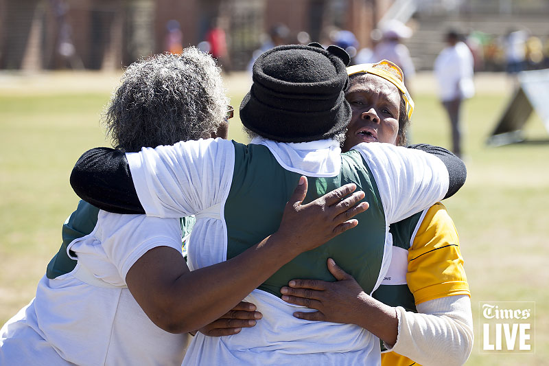 Grannies congratulate each other after competing in an event. Aug 2013